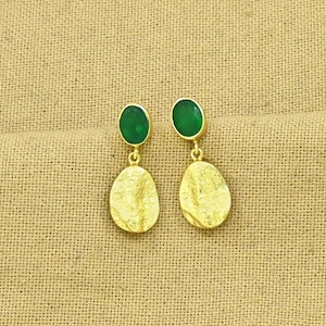 Emerald Earring Gold, Golden Nugget Boho Bohemian Earrings, Green Gemstone