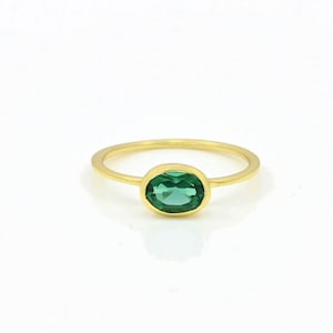 Green Tourmaline Delicate Ring Gold Dark Green Stone Rings Silver 925