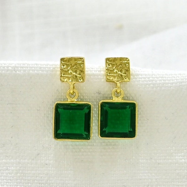 Green Tourmaline Small Earring Gold Gemstone Mini Earrings