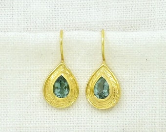 Green Tourmaline Earring Gold Small Gemstone Earrings Wedding Statement