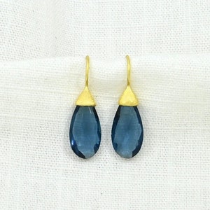 Blue Topaz Earring Gold Natural Blue Gemstone Earrings