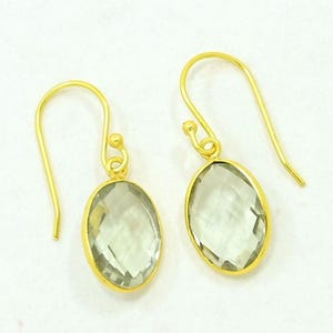 Green Amethyst Gemstone Earring Gold Plated Silver 925