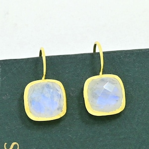 Moonstone Earrings Gold White Gemstone Drop Earring