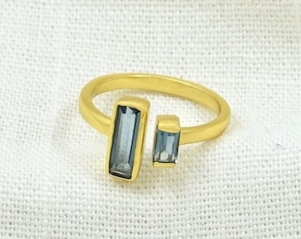 Blautopas Statement Ringe Gold Blauer Stein Zierlich Ring Silber 925