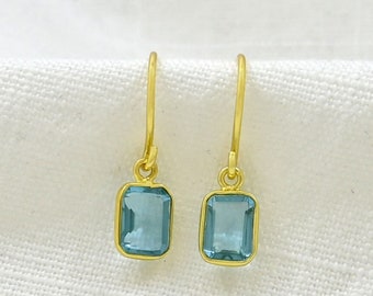 Blautopas Kleine Ohrringe Gold Blauer Stein Mini Ohrring Silber 925