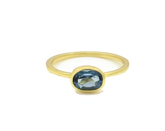 Blue Topaz Small Ring Gold Natural Gemstone Delicate Rings Silver 925