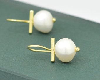 Pendiente de perla Pendientes de perlas barrocas de oro Declaración de boda nupcial