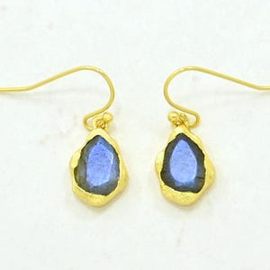 Labradorite Gemstone Boho Chic Earrings Gold Plated