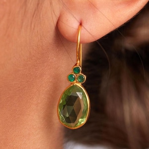 Prasiolite Earring Gold Green Gemstone Earrings Silver 925