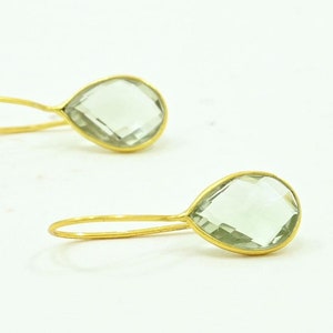 Green Amethyst Gemstone Earring Gold Prasiolite Earrings Silver 925