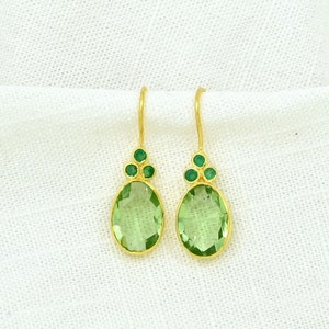 Prasiolite Earring Gold Green Gemstone Earrings Silver 925