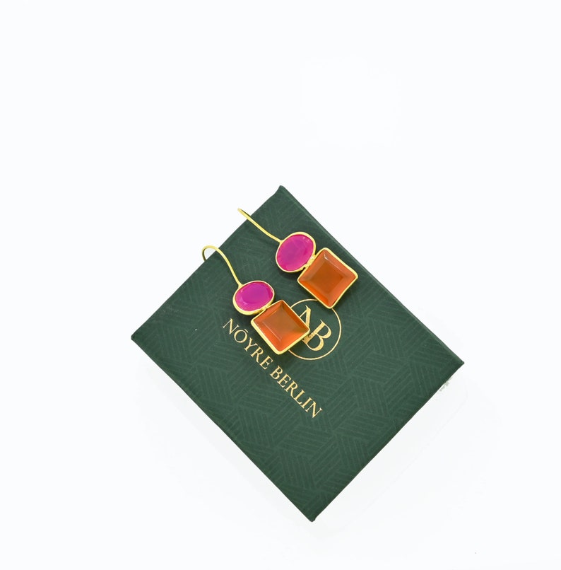 Pink & Orange Karneol Ohrring Gold, Fuchsia Pink Stein Ohrringe Silber 925 Bild 3