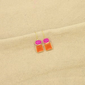 Pink & Orange Karneol Ohrring Gold, Fuchsia Pink Stein Ohrringe Silber 925 Bild 5