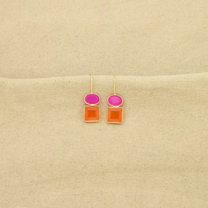 Pink & Orange Karneol Ohrring Gold, Fuchsia Pink Stein Ohrringe Silber 925 Bild 4