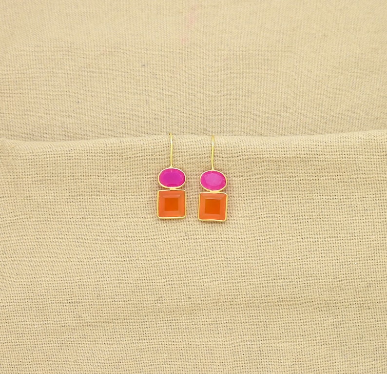 Pink & Orange Karneol Ohrring Gold, Fuchsia Pink Stein Ohrringe Silber 925 Bild 4