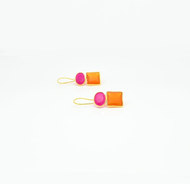 Pink & Orange Karneol Ohrring Gold, Fuchsia Pink Stein Ohrringe Silber 925 Bild 2