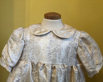 Stunning Ivory/Gold damask silk dupion heirloom Christening Gown - Baptism Dress - Blessing Dress - girl or boy - Matching Bonnet