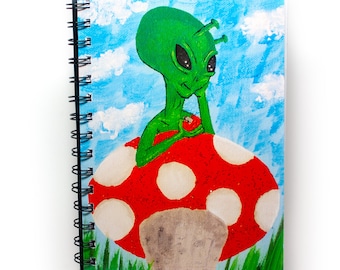 5.5x8.5 Mushroom Alien Notebook, Lined Graph or Blank Wire Spiral Notebook, Stationery Gifts, Notebook for School or Work Sketchbook