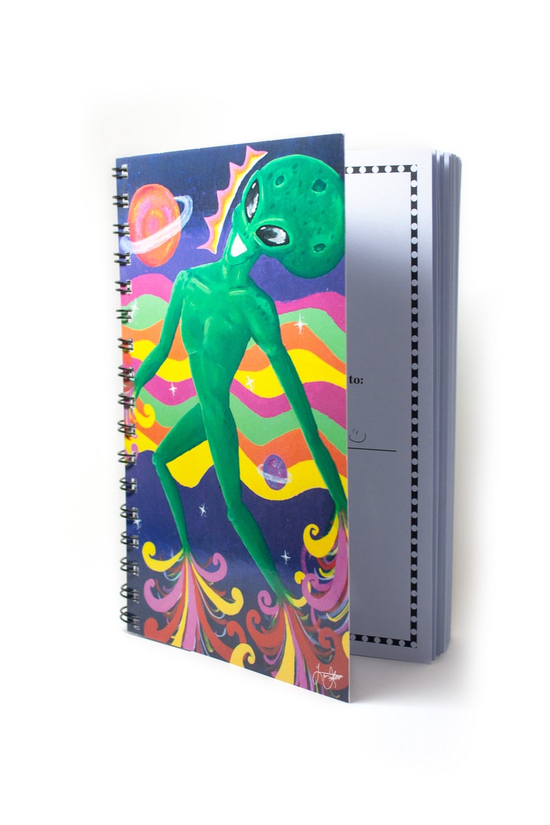 5.5x8.5 Flying Alien Notebook, Lined Graph or Blank Wire Spiral ...