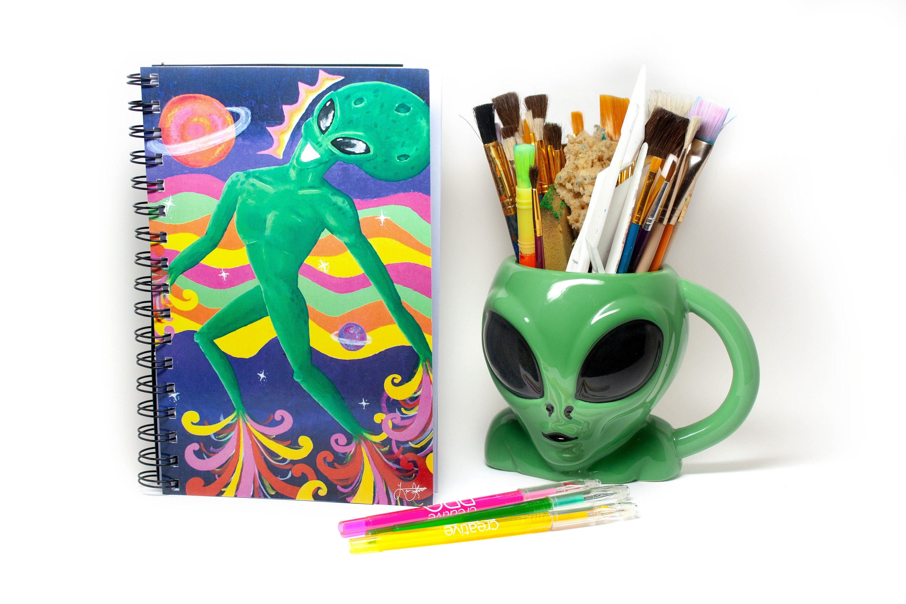 5.5x8.5 Flying Alien Notebook, Lined Graph or Blank Wire Spiral ...
