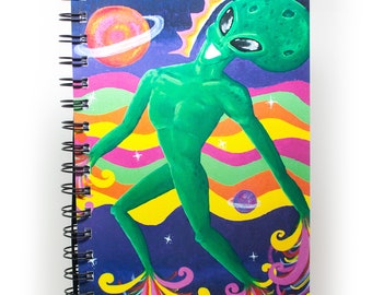 5.5x8.5 Flying Alien Notebook, Lined Graph or Blank Wire Spiral Notebook, Alien Gifts, Stationery Gifts, School or Work Sketchbook