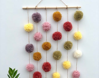 Wildflower Pom Pom Wall Decor | Boho Nursery Decor | Baby Shower Gift | Nursery Wall Hanging | Colorful Wall Decor | Boho Wall Hanging