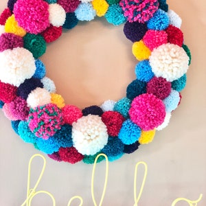 Everyday Bright Colorful Wreath Christmas Front Door Wreath Year round Wreath Pom Pom Wreath Handmade Wreath Merry and Bright Wreath image 8