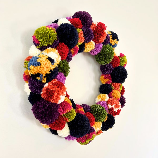 Jewel Tone Wreath | Luxe Navy Purple Gold Wreath | Front Door Wreath | Pom Pom Wreath | Welcome Wreath | Winter Wreath
