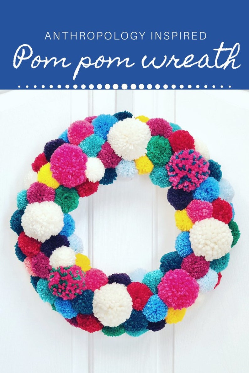 Everyday Bright Colorful Wreath Christmas Front Door Wreath Year round Wreath Pom Pom Wreath Handmade Wreath Merry and Bright Wreath image 2