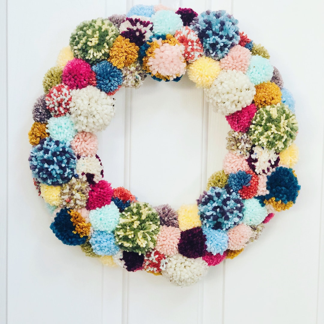 Boho Fall Winter Wreath Spring Pom Pom Wreath Welcome Wreath Colorful ...