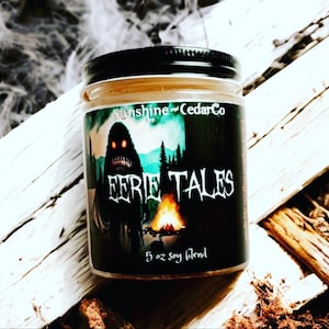 Ghost stories candle, spooky gifts, spooky candles, campfire marshmallow scented candle, gothic gifts, goth candle, goth home decor