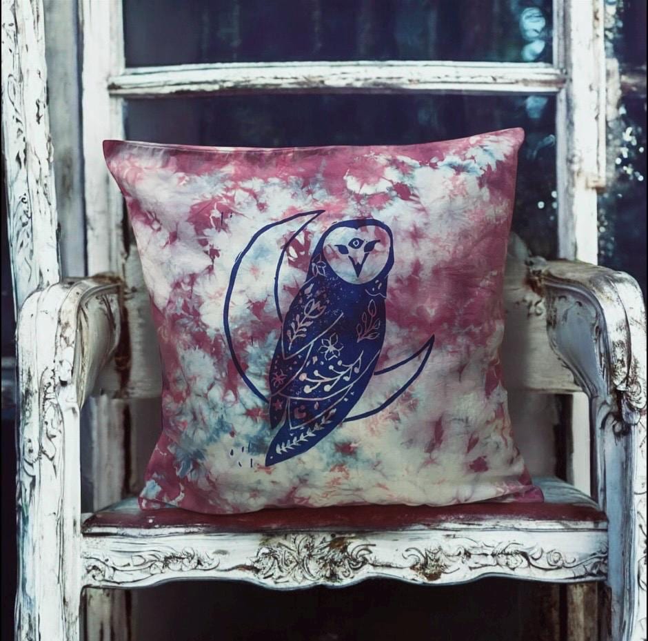 Tie Dye Owl Pillow Cover, Boho Throw Pillow Cover, Witchy Cottagecore Decor, Woodland Home Accent, H