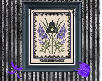 DRACULA Orchid & WOLFSBANE DiY Goth Boudoir 8x10 Decor Cross Stitch Pattern PDF Modern Pagan Gothic Magical Design for a Goth Stitch Witch!