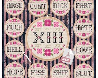 FOUR LETTERS Collection 13 Cross Stitch Pattern PDF Design Bundle! Subversive Sweary Dirty Curse Words Snarky Modern Pop Culture Cuss Stitch