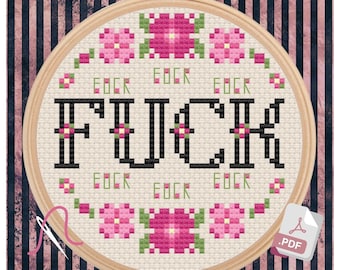 Four Letters: "FUCK" Beginner Cross Stitch Pattern chart PDF Big Mood Snarky Modern Pop Culture Cross Stitch DIY Decor Housewarming Gift