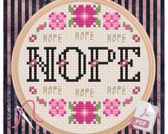 Four Letters: "NOPE" Beginner Cross Stitch Pattern chart PDF Big Mood Snarky Modern Pop Culture Cross Stitch DIY Decor Housewarming Gift