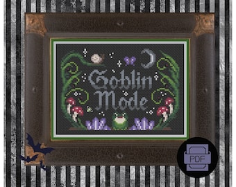 GOBLIN MODE Word of the Year! Gobbo Mushie Frog Snail Cross Stitch Pattern PDF Modern Pagan Pop Culture Magical Design for Goth Stitch Witch