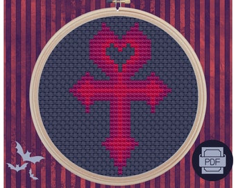 Love Ankh Gothic Vampy Valentine Cross Stitch Chart Pattern PDF GothStitch, Romantic Goth Stitch, Esoteric, Witch, Beginner Learn X Stitch