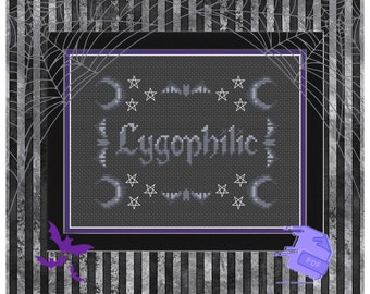 LYGOPHILIC Gothic Cross Stitch Pattern chart PDF Modern Goth Pop Culture Emo Alternative Darkness Witchy Cross Stitch Design Gift for Friend