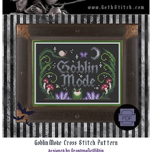 GOBLIN MODE Word of the Year! Gobbo Mushie Frog Snail Cross Stitch Pattern PDF Modern Pagan Pop Culture Magical Design for Goth Stitch Witch
