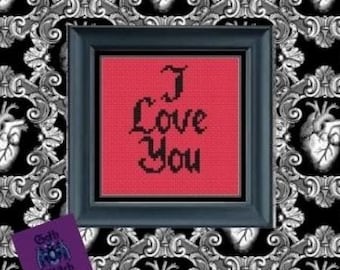 I LOVE YOU Cross Stitch Chart Pattern PDF GothStitch, Pastel Goth, Cottage Core, Trad Goth Stitch, Witch, Beginner Learn to X Stitch