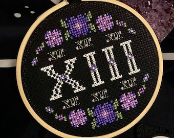 Four Letters:X I I I Beginner "13" Cross Stitch Pattern PDF Big Mood Snarky Modern Pop Culture Cross Stitch DIY Goth Decor Housewarming Gift