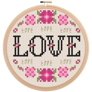 Four Letters: LOVE Beginner Cross Stitch Pattern chart PDF Mood Modern Pop Culture Cross Stitch DIY Decor Anniversary Romantic Love Gift image 3