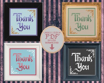 THANK YOU Gothic Cross Stitch Pattern chart PDF Modern Goth Pop Culture Emo Alternative Witchy Cross Stitch Design Card to Gift in Gratitude