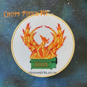 Dumpster Fire Phoenix Cross Stitch Kit - Beginner DIY Craft