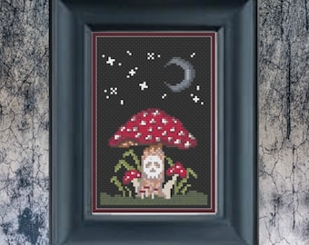 Haunted DoomShrooms 4 x 6 Cross Stitch chart pattern PDF GothStitch, Stabby Hobby Haunted Cottage Core, Doom Shroom, Fae Goth, Stitch Witch