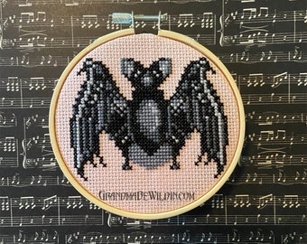 Modern Goth Medieval Bat 2021 DiY Beginner Cross Stitch Kit - Complete DIY kit with everything you need to go Cottage Core & Do It Yourself