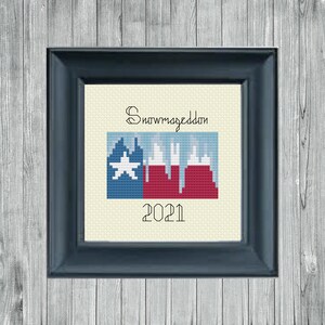 Snowmageddon 2021 Cross stitch chart pattern PDF Dark Humor Cross Stitch, Snowpocalypse 2021, XStitch, Texas Frozen Flag Snowmageddon 2021