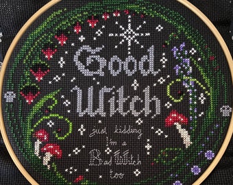 GOOD WITCH? Bad Witch Cross Stitch Pattern chart PDF Modern Pagan Pop Culture Magical Cross Stitch Design for Goth Stitch Witch