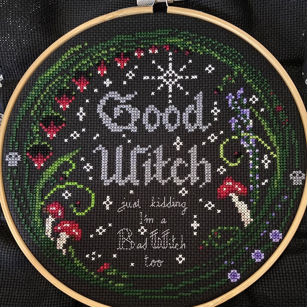 GOOD WITCH? Bad Witch Cross Stitch Pattern chart PDF Modern Pagan Pop Culture Magical Cross Stitch Design for Goth Stitch Witch